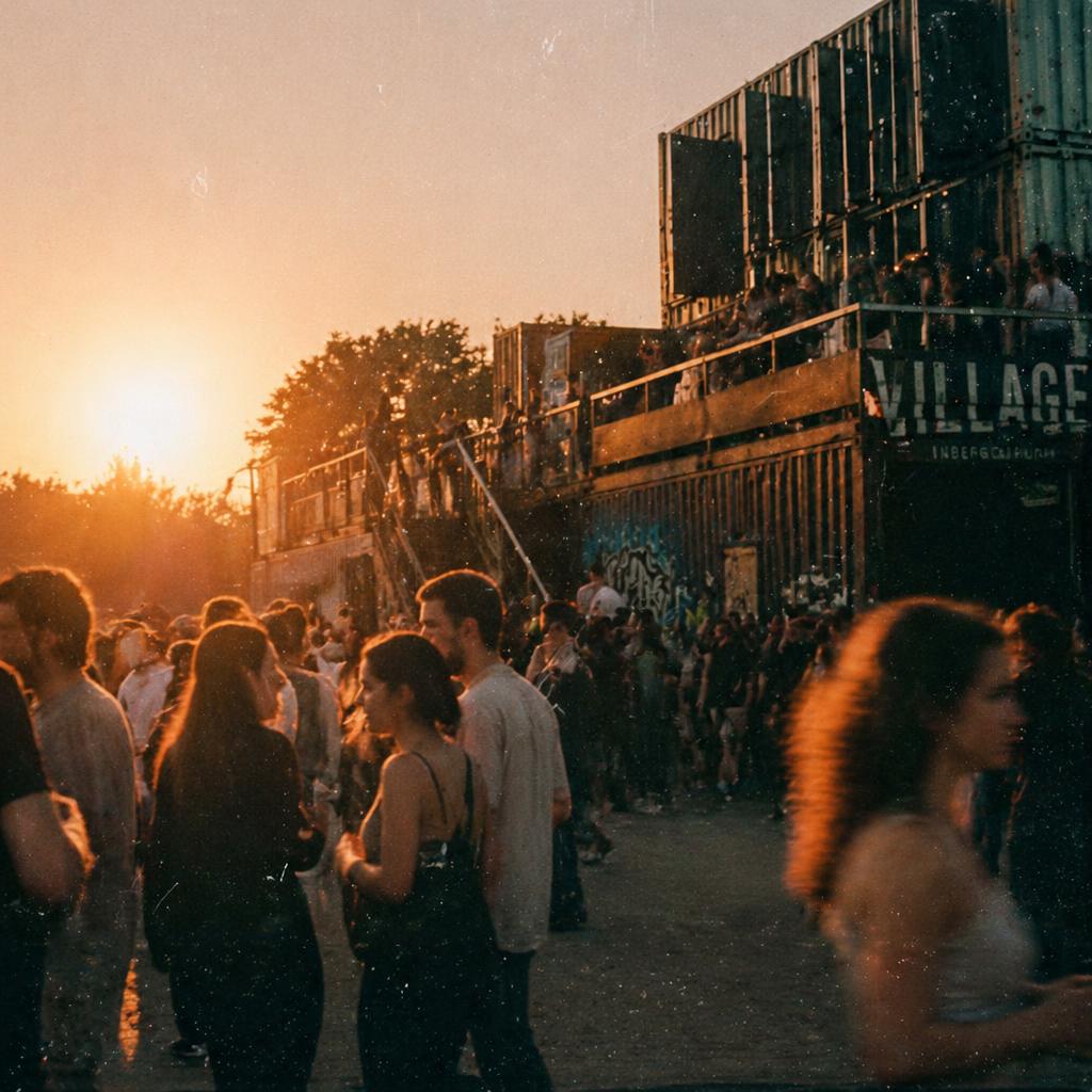 Village Underground container architecture at golden hour